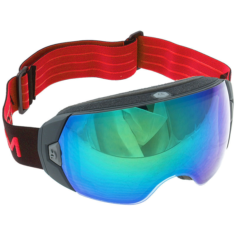 Abom Imfria skoterglasgon Goggles (Heet) Flash Green Mirror, Svart/Rd